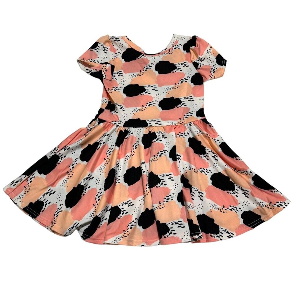Dot Dot Smile Size 12/24M Abstract Pink Peach Black Twirl Skirt Cap Dress NWT - Picture 2 of 6
